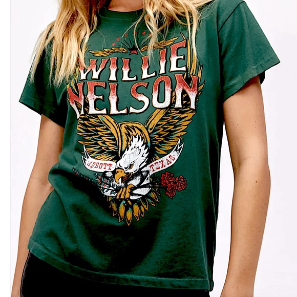 Daydreamer Tops - Daydreamer WILLIE NELSON ABBOTT TEXAS TOUR TEE IN STORMY GREEN